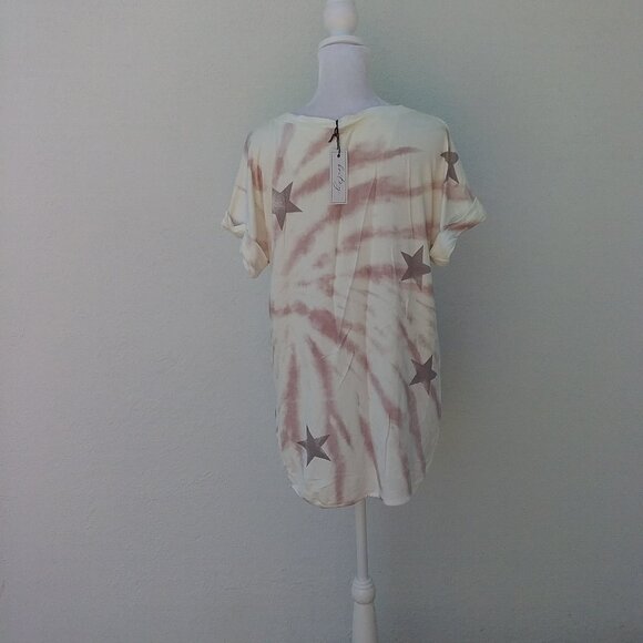 NEW Brit.NY Women's Knit Top Size Large Cream with Purple Stars Tie Dye Tee - Picture 4 of 5